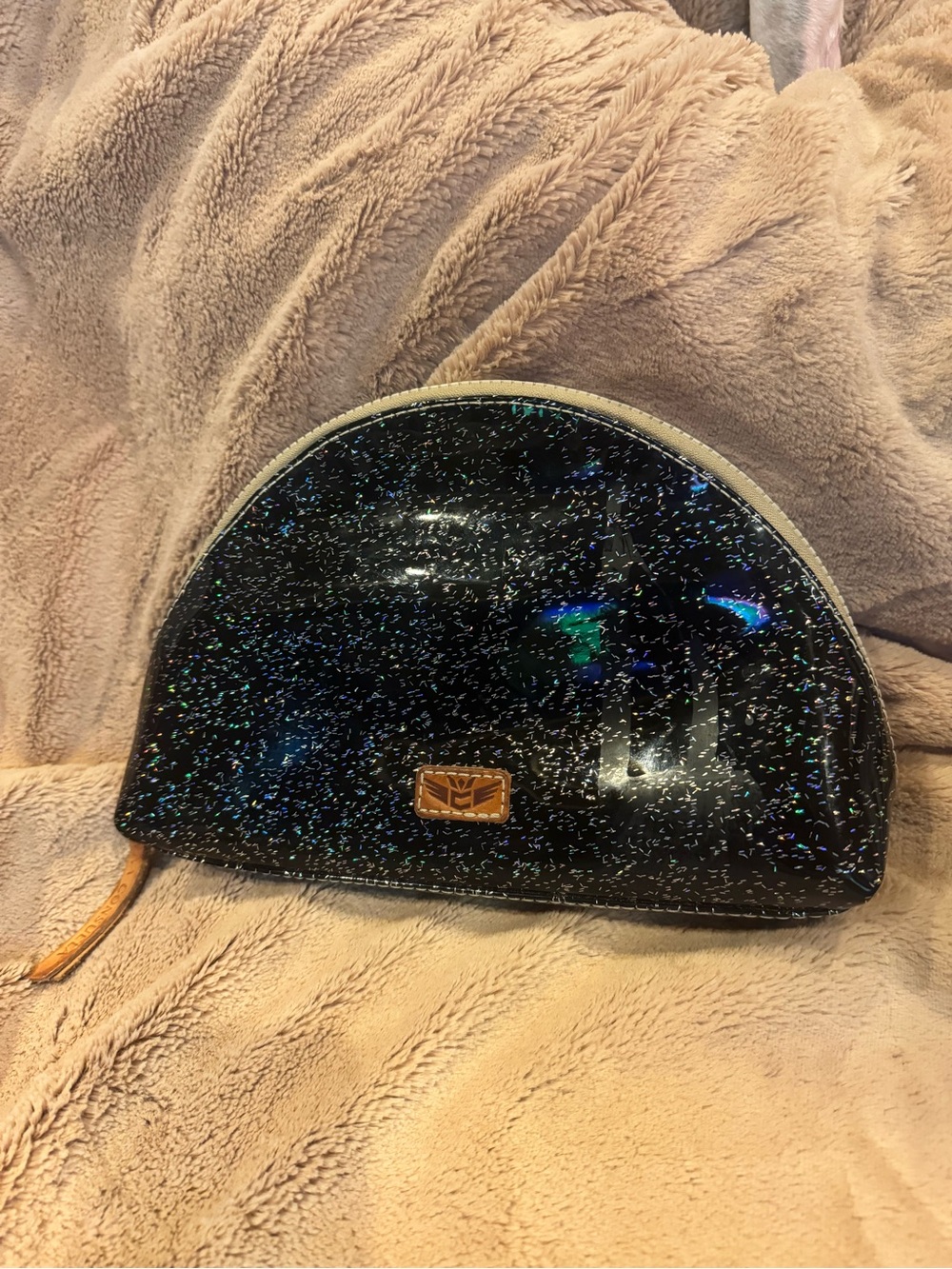 Consuela Black Holographic Sparkle Half-Moon Cosmetic Case